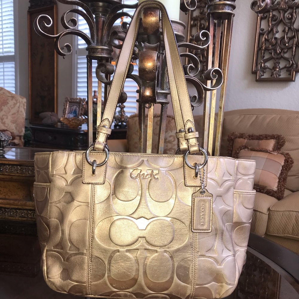 ~Sold eBay~Authentic Gold Leather Coach Tote